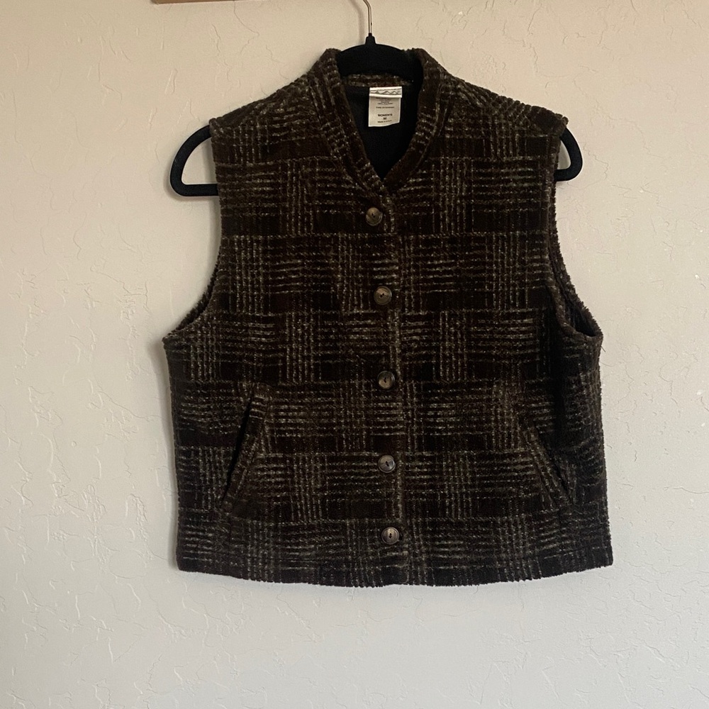 REI Brown Plaid Button Vest Women's Sleeveless Pockets Size M